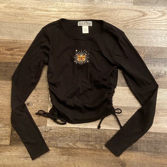 Cut & Paste Tops - Butterfly Embroidered Tie Top